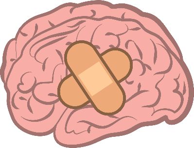 a cartoon graphic of a brain with a bandange on it